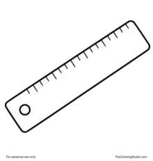 Diagonal school ruler with rounded corners, simple tick marks, and a small hole on a white background.