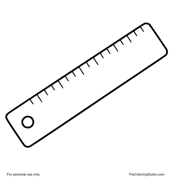 Diagonal school ruler with rounded corners, simple tick marks, and a small hole on a white background.