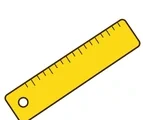 Diagonal school ruler with rounded corners, simple tick marks, and a small hole on a white background.