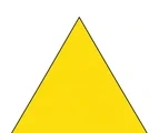 Large yellow triangle with three straight sides and pointed corners centered on a pure white background.