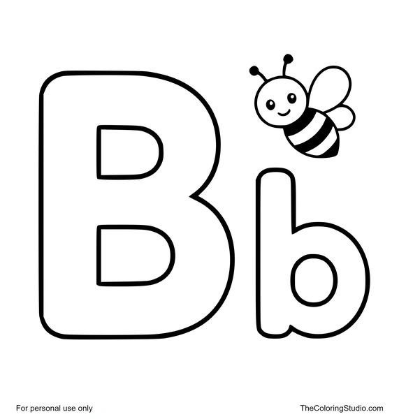 Uppercase B and lowercase b with a small bee on a white background.