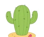 Cactus with rounded side arms, sparse spine marks, and a small sand patch on a white background.