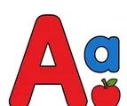 Uppercase A and lowercase a with a small apple on a white background.