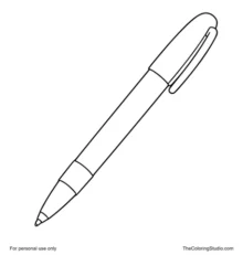 School pen with a simple cap, grip band, and visible tip on a white background.