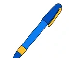 School pen with a simple cap, grip band, and visible tip on a white background.