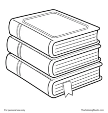 Colorful stack of three rounded school books with simple page edges on a white background.