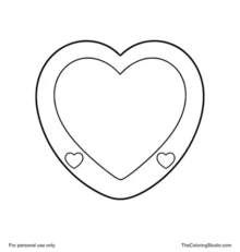 Pink conversation heart candy with a cream center panel and two small red hearts.