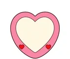 Pink conversation heart candy with a cream center panel and two small red hearts.