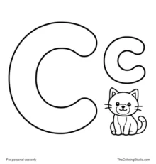 Uppercase C and lowercase c with a small cat on a white background.