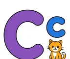 Uppercase C and lowercase c with a small cat on a white background.