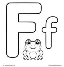 Uppercase F and lowercase f with a small frog on a white background.
