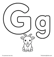 Uppercase G and lowercase g with a small goat on a white background.