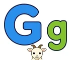 Uppercase G and lowercase g with a small goat on a white background.
