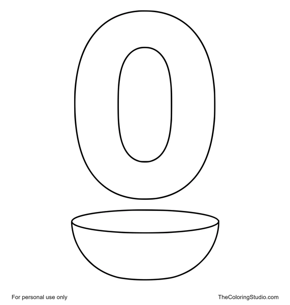 Large number 0 with a small empty bowl below it on a white background.
