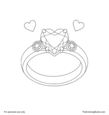 Gold ring with a large red heart-shaped gemstone, four prongs and two small pink side gems.