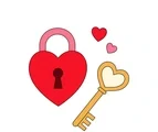 Red heart-shaped lock beside a gold decorative key with a small heart-shaped bow.