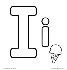 Uppercase I and lowercase i with a small ice cream cone on a white background.