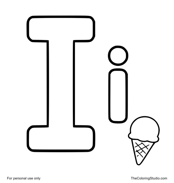 Uppercase I and lowercase i with a small ice cream cone on a white background.
