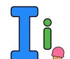 Uppercase I and lowercase i with a small ice cream cone on a white background.