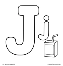 Uppercase J and lowercase j with a small juice box on a white background.
