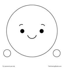 Smiling blue circle with two small round accent dots centered on a solid white background.
