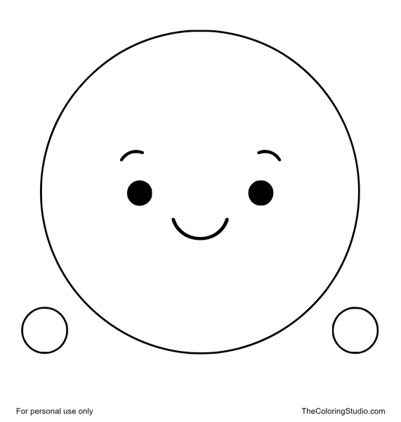 Smiling blue circle with two small round accent dots centered on a solid white background.