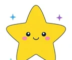 Cheerful five-point star with a smiling face and small twinkles on a white background.