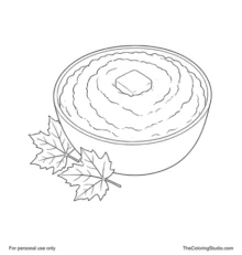 Serving bowl filled with creamy mashed potatoes, topped with one butter pat and a simple swirl.