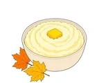 Serving bowl filled with creamy mashed potatoes, topped with one butter pat and a simple swirl.