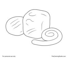 Three colorful modeling clay pieces shaped as a rounded block, flat disk, and curved coil.