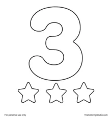 Large purple number 3 with three small stars below on a white background.