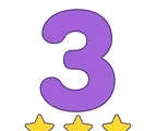 Large purple number 3 with three small stars below on a white background.