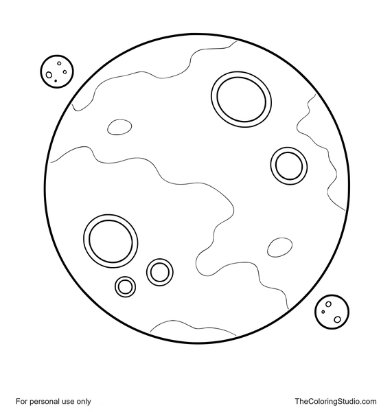 Mars with broad red-orange surface patches and two tiny moons on a white background.