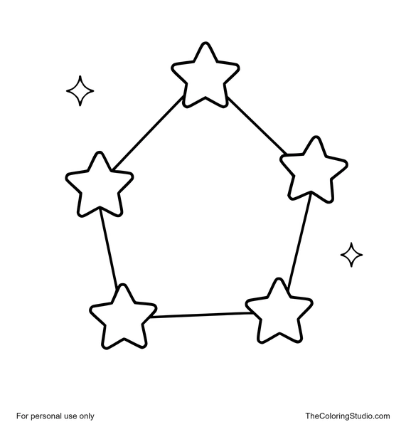 Simple constellation with rounded connected stars and tiny twinkles on a white background.