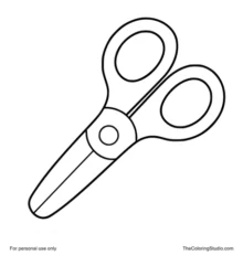 Rounded safety scissors with colorful handles and simple blades on a white background.