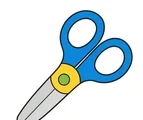 Rounded safety scissors with colorful handles and simple blades on a white background.