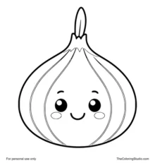smiling purple onion with green sprout
