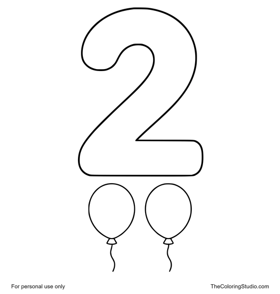 Large number 2 with two small balloons below on a white background.