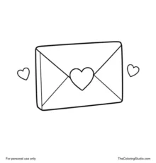 Pink Valentine envelope sealed with a large red heart and two small heart accents on white.