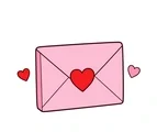 Pink Valentine envelope sealed with a large red heart and two small heart accents on white.