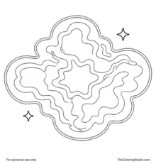Wide rounded nebula cloud with large flat color regions and two small twinkles on a white background.