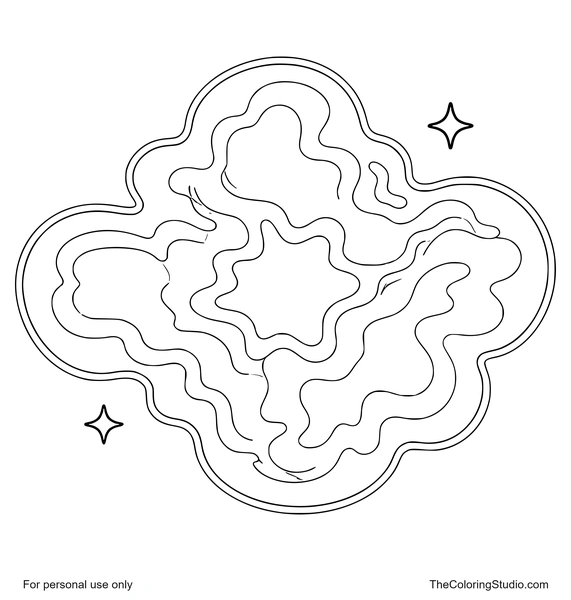 Wide rounded nebula cloud with large flat color regions and two small twinkles on a white background.