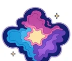 Wide rounded nebula cloud with large flat color regions and two small twinkles on a white background.