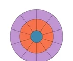 Simple geometric mandala with a central circle, eight large triangles, curved arc panels and a segmented outer ring.