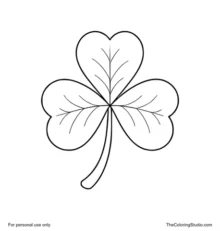Three-leaf green shamrock with broad rounded leaves and a gently curved stem on a white background.