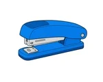 Classic desktop stapler shown fully visible with a top arm, base, rear hinge, and simple front mechanism on white.