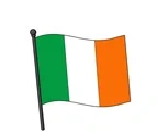 Irish flag with vertical green, white, and orange bands shown fully open against a plain white background.