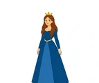 Medieval princess wearing a simple floor-length gown and small crown on a plain background.