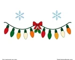 Christmas string lights with ten colorful bulbs, a ribbon bow, holly and two snowflakes.