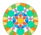 Geometric mandala with a central hexagon, repeating rhombus rings, and exact six-fold radial symmetry.